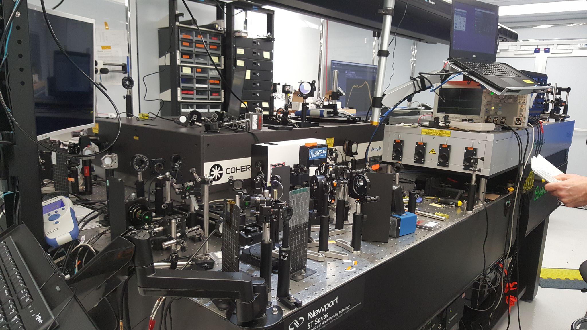 Ultrashort-pulse laser laboratory and optical diagnostics.