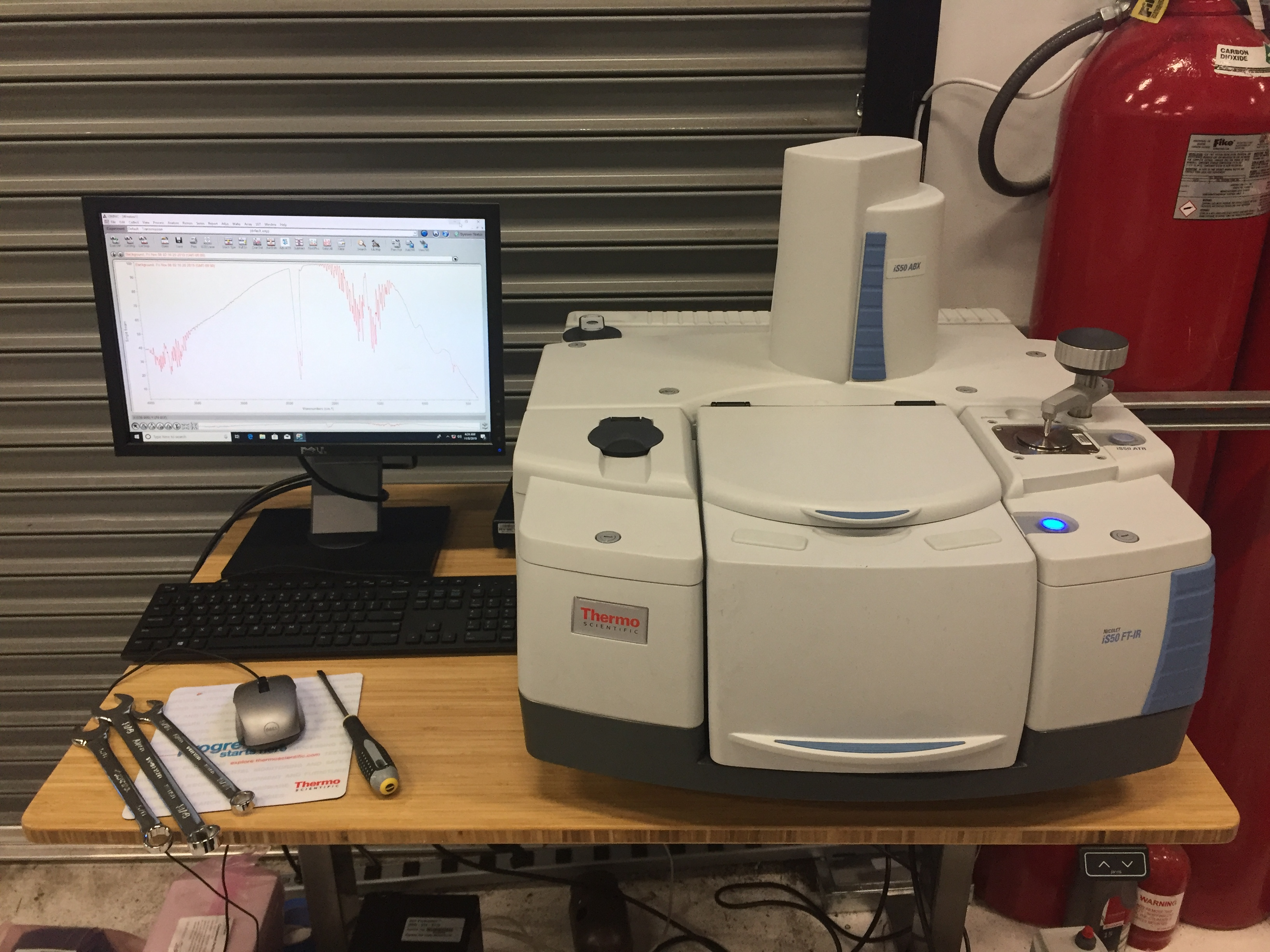 Thermo Scientific Nicolet iS50 FTIR spectrometer with its ATR sampling accessory.