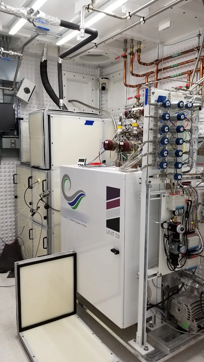 Calorimetry installation and Powerpack pressure system inside a secure experimental chamber, with the former project name blurred.